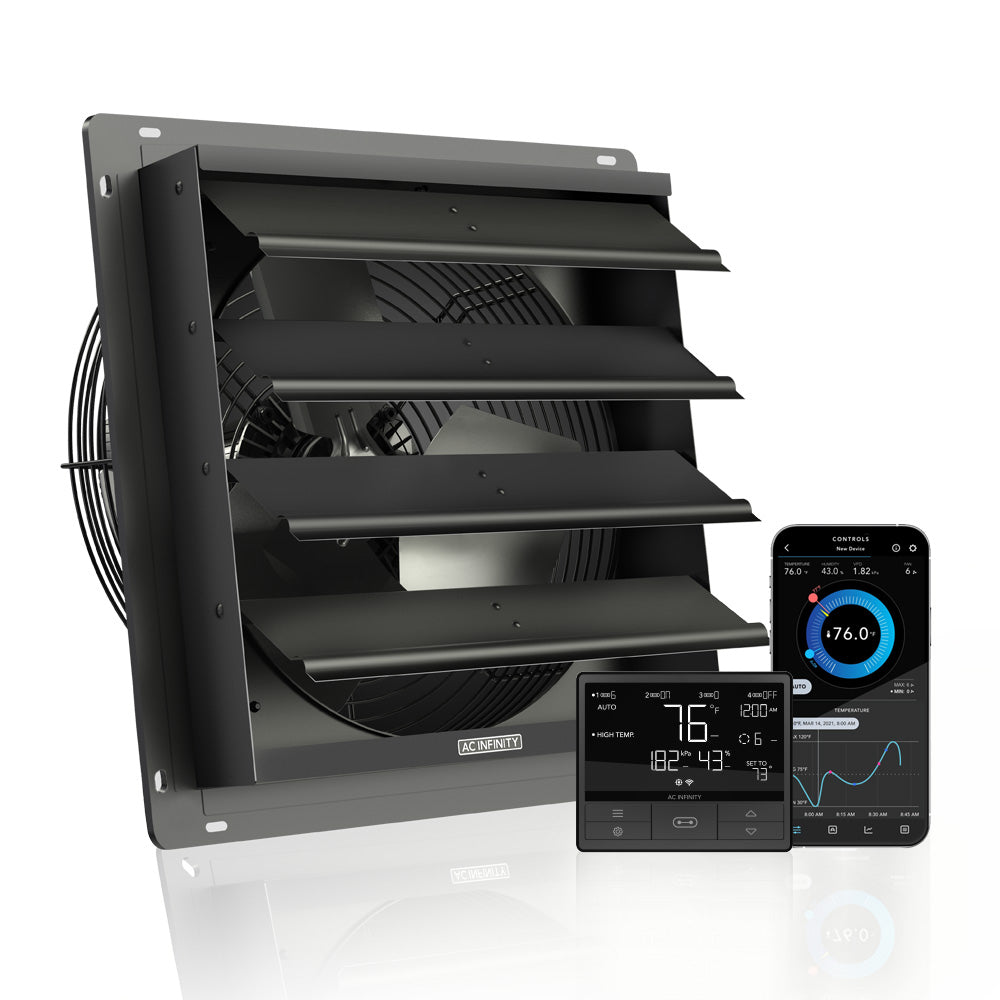 AIRLIFT T14, Shutter Exhaust Fan 14" with Temperature Humidity Controller