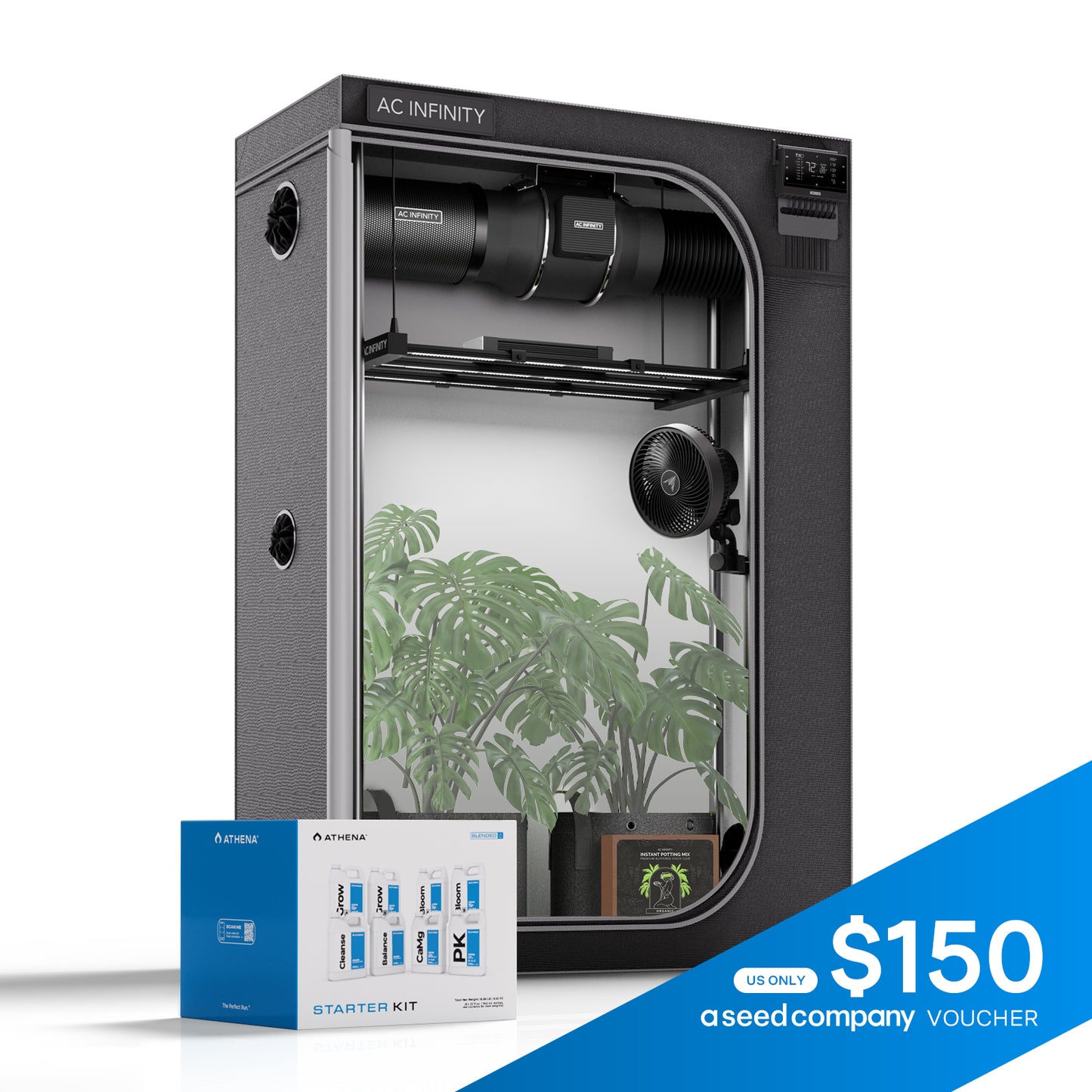 AI Cultivator 2-Plant Kit, Grow Tent System PRO 2x4 with Athena® Blended Starter Kit