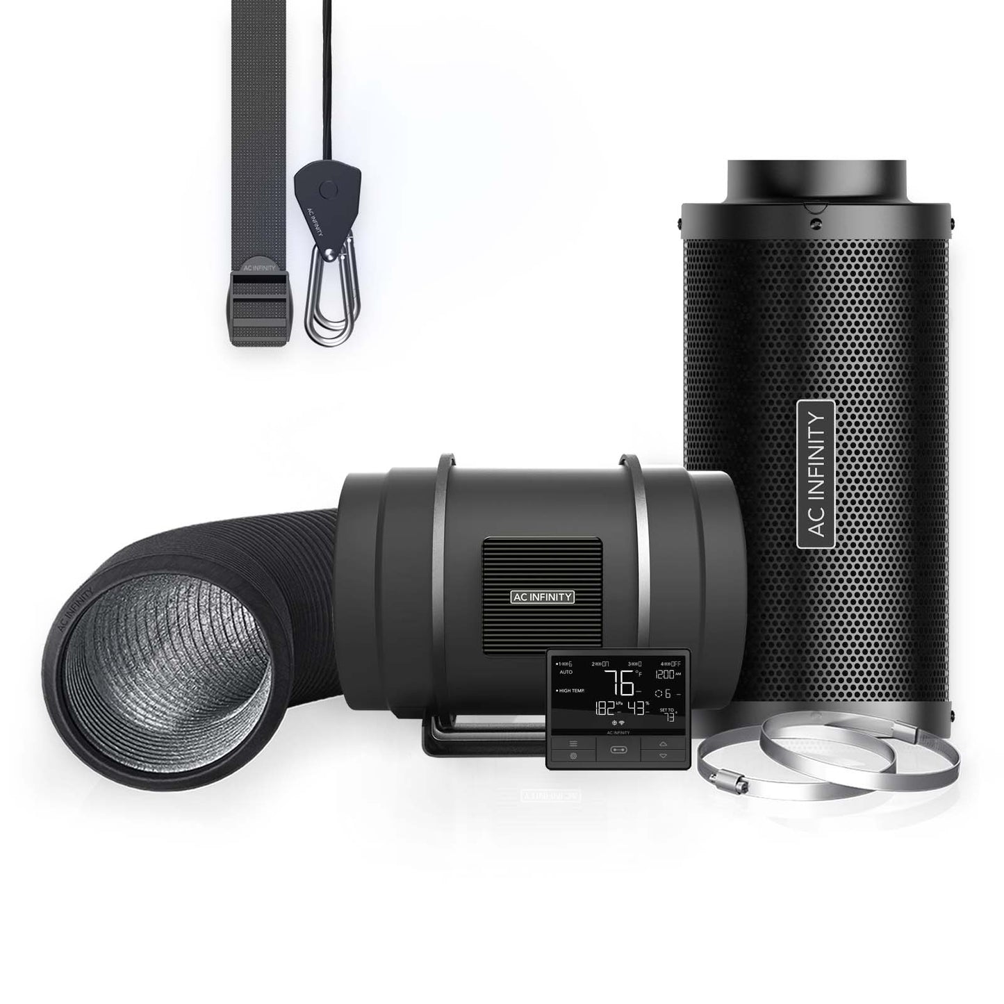Air Filtration Kit 8" with Climate Controller, Upgraded Inline Fan, Carbon Filter