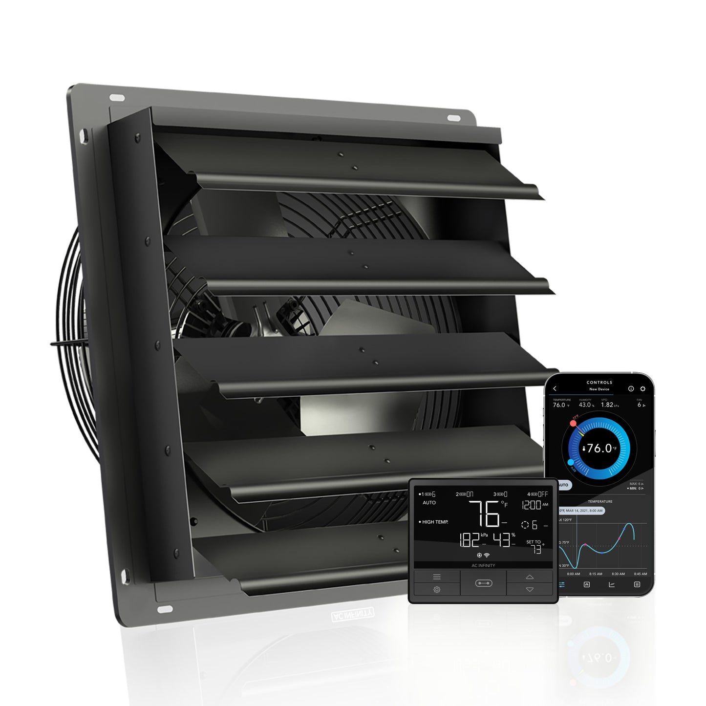 AIRLIFT T16, Shutter Exhaust Fan 16" with Temperature Humidity Controller