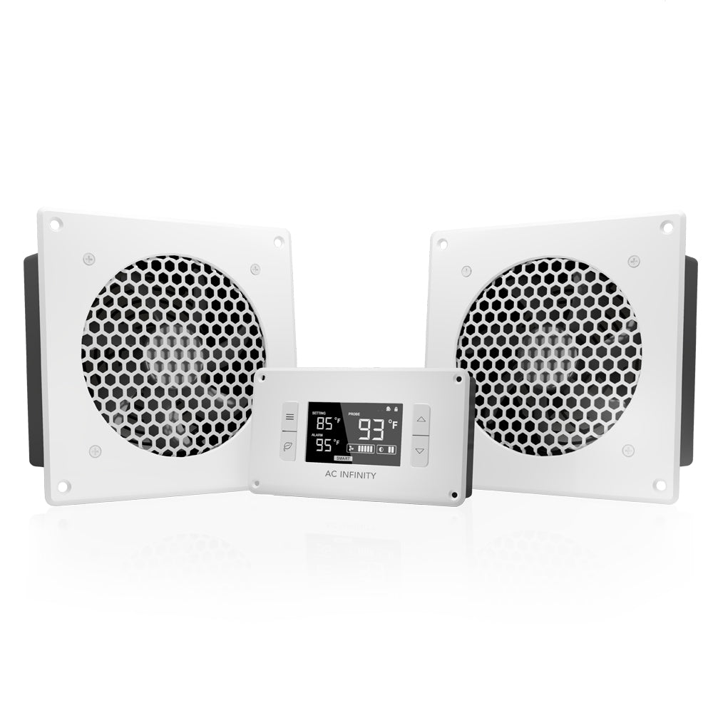 AIRPLATE T8 White, Quiet Cabinet Cooling Fan Dual 6" with Temperature Controller